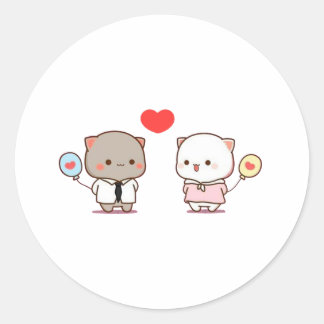 Schattigee Mochi Peach Cat, Happy Valentijnsdag Ronde Sticker