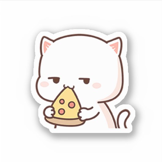 Schattigee Mochi Perzik Kat Loves Cake Sticker (Voorkant)