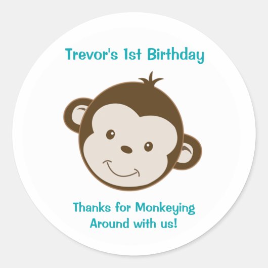 Schattigee Mod Monkey Custom Verjaardagsgunst Stic Ronde Sticker (Voorkant)