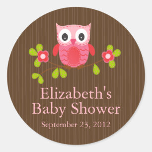 Schattigee Modern Uil Baby shower Vierkante Sticke Ronde Sticker