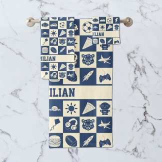 Schattigee moderne blauw geruite iconen Patroon Bo Bad Handdoek
