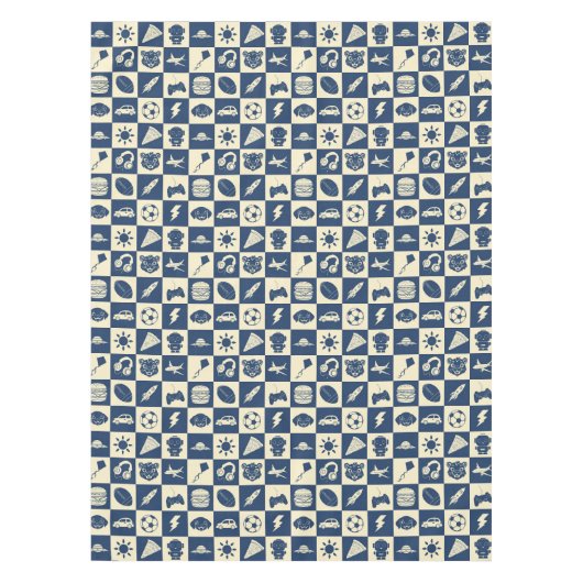 Schattigee moderne blauw geruite iconen Patroon Bo Tafelkleed (Voorkant)