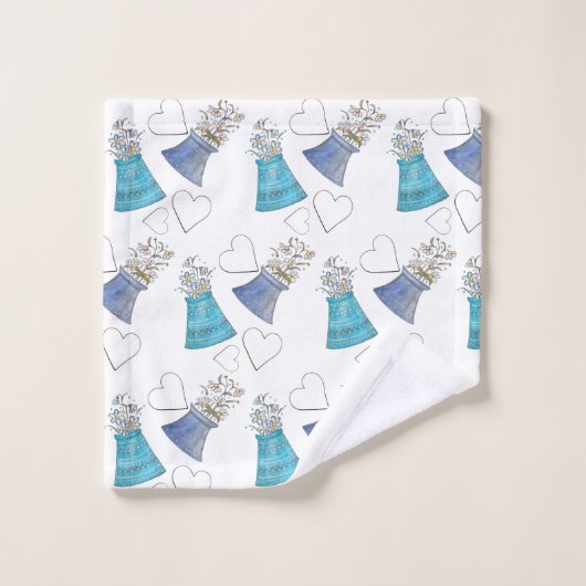 Schattigee moderne Blue Floral Waterverf Art Bad Handdoek (Wasdoekje)