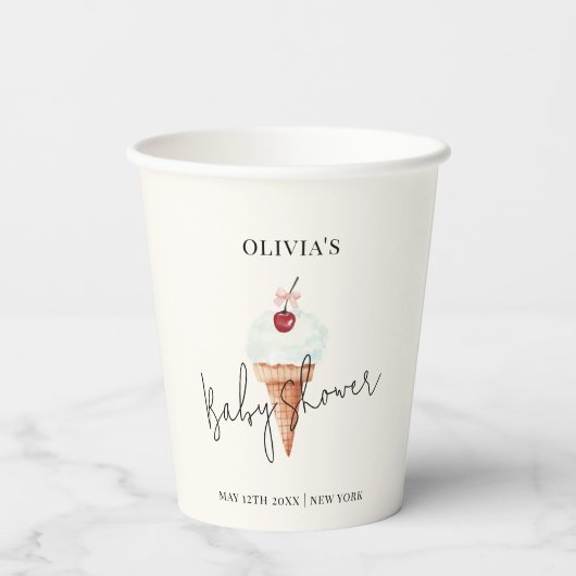 Schattigee moderne Cherry Scoop Ice Cream Baby sho Papieren Bekers (Achterkant)
