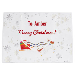 Schattigee Moderne Eenhoorn Santa Gepersonaliseerd Groot Cadeauzakje