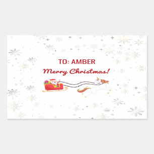 Schattigee Moderne Eenhoorn Santa Gepersonaliseerd Rechthoekige Sticker