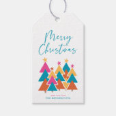 Schattigee moderne kleurrijke kerstbomen cadeaulabel (Voorkant)