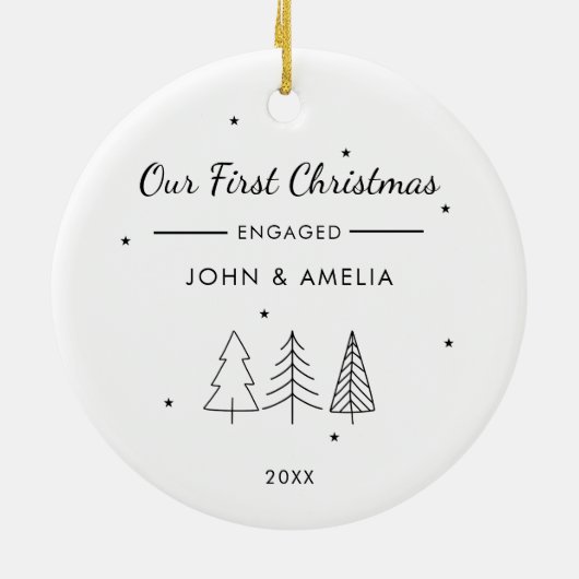 Schattigee moderne minimalistische eerste verloofd keramisch ornament (Achterkant)