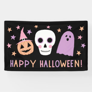 Schattigee Moderne Pastel Schedel Ghost Happy Hall Spandoek