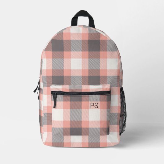 Schattigee Moderne Peach Check Plaid Monogram Init Bedrukte Rugzak (Voorkant)