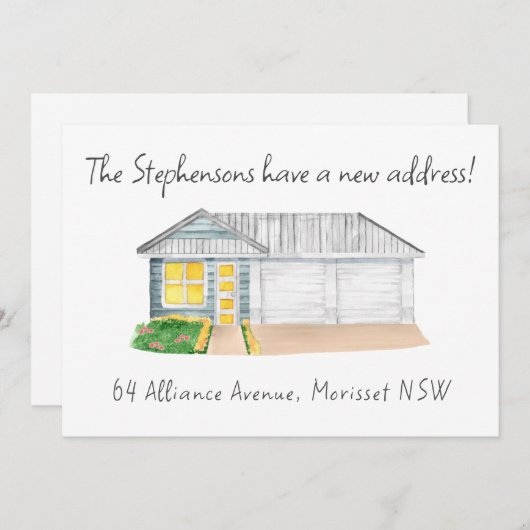 Schattigee moderne Waterverf huis nieuw adres Aankondiging (Voorkant / Achterkant)