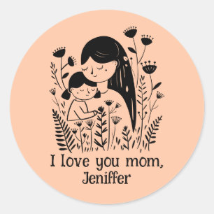 Schattigee moeder & dochter knuffelen Moederdag pe Ronde Sticker