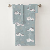 Schattigee moeder en zoon uil patroon blauw-grijs bad handdoek (Insitu)