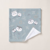 Schattigee moeder en zoon uil patroon blauw-grijs bad handdoek (Wasdoekje)