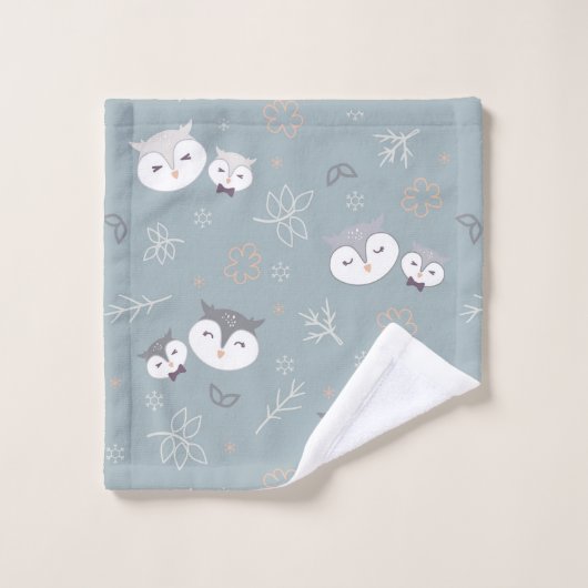 Schattigee moeder en zoon uil patroon blauw-grijs bad handdoek (Wasdoekje)