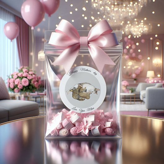 Schattigee Moeder kat en kittens aangepaste Ronde  Sticker