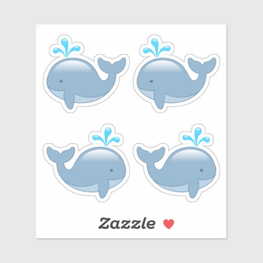Schattigee mollige Cartoon walvis, Set van 4 Sticker (Vel)