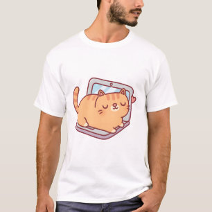 Schattigee mollige Tabby Cat rusting op laptop T-shirt