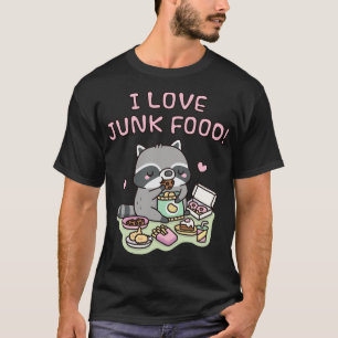 Schattigee mollige wasbeer Ik hou van junkfood gra T-shirt