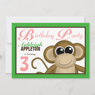 Schattigee Monkey Green Pink verjaardagsfeestuitno Kaart