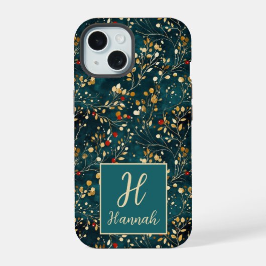 Schattigee Monogrammed Floral Waterverf patterned iPhone 15 Hoesje (Achterkant)