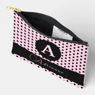 Schattigee Monogrammed Roze en Zwarte Polka Dots Etui