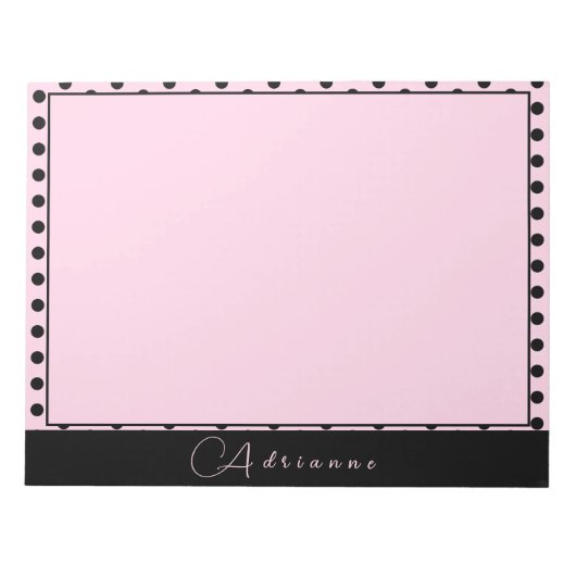 Schattigee Monogrammed Roze met Zwarte Polka Dots Notitieblok (Voorkant)