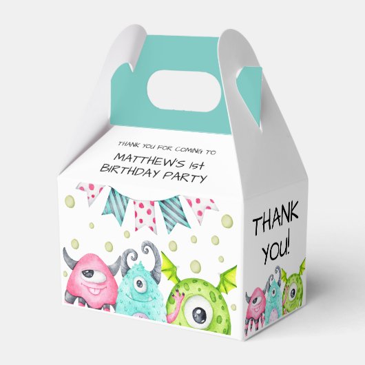 Schattigee Monsters Jongen Verjaardag Dank u Favor Bedankdoosjes (Voorkant Zijde)