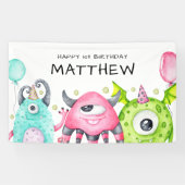 Schattigee Monsters Jongens Happy Birthday Banner (Horizontaal)