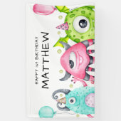 Schattigee Monsters Jongens Happy Birthday Banner (Verticaal)
