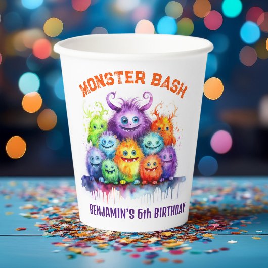 Schattigee Monsters Kids Verjaardagsfeest Papieren Papieren Bekers