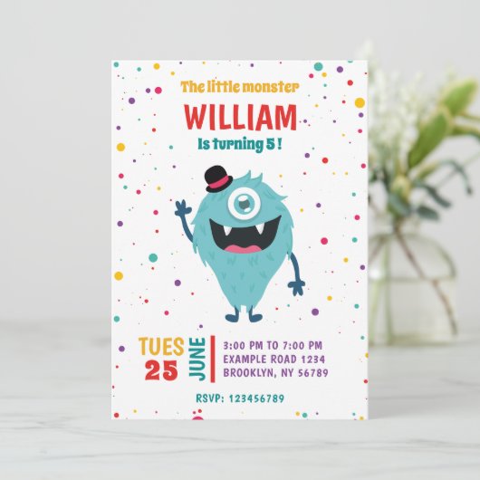 Schattigee Monsters Kleine Moster Verjaardagsfeest Kaart (Staand voorkant)