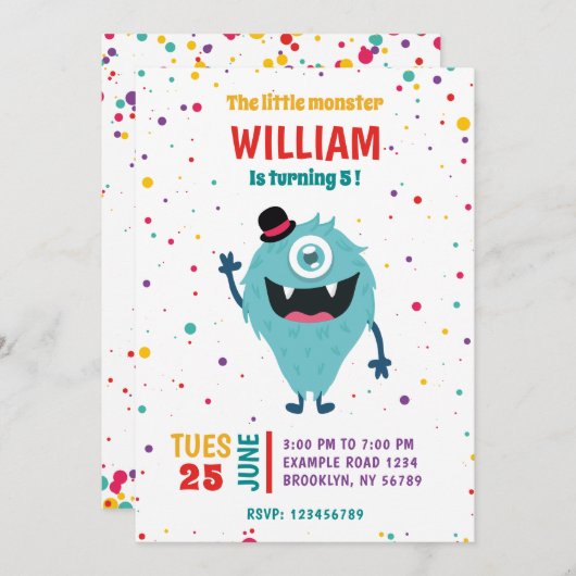 Schattigee Monsters Kleine Moster Verjaardagsfeest Kaart (Voorkant / Achterkant)