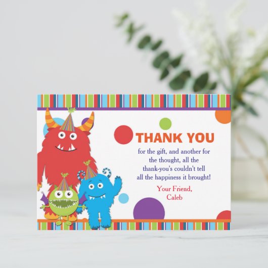 Schattigee Monsters Verjaardagsfeest Dankjewel Kaa Bedankkaart (Staand voorkant)