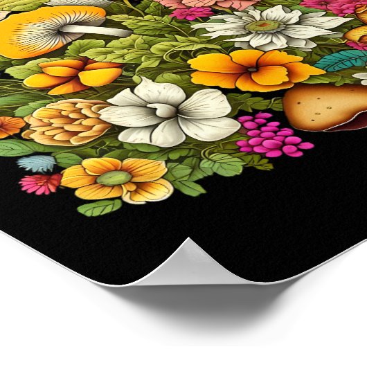 Schattigee mooie bloemen en paddenstoelen poster (Hoek)