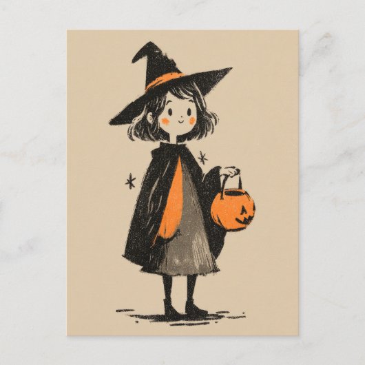 Schattigee mooie heks meisje retro minimalistische briefkaart (Voorkant)
