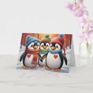 Schattigee mooie pinguïns kerst kaart