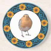 Schattigee mooie Robin vogel Redbreast zonnebloem Zandsteen Onderzetter (Voorkant)