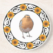 Schattigee mooie Robin vogel Redbreast zonnebloem Zandsteen Onderzetter (Voorkant)