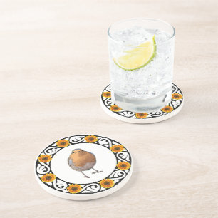 Schattigee mooie Robin vogel Redbreast zonnebloem Zandsteen Onderzetter