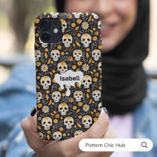 Schattigee mooie Sugar Skull Flowers Halloween iPhone 13 Pro Max Hoesje