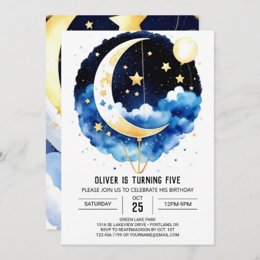 Schattigee Moonlit Sky Celebration Verjaardag Kaart (Voorkant / Achterkant)