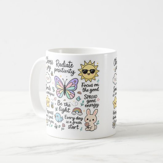 Schattigee Motivatie quotes en vrolijke personages Koffiemok (Voorkant links)