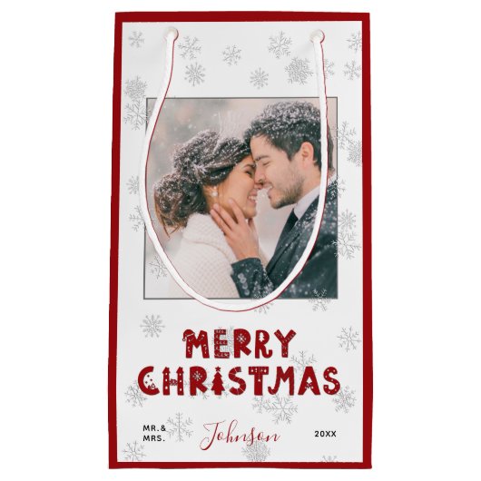 Schattigee Mr & Mrs Red Typography Sneeuwvlok Foto Klein Cadeauzakje (Voorkant)