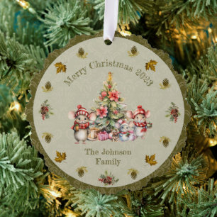 Schattigee Muis Familie Kerst  Ornament Kaart