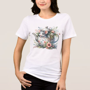 Schattigee muis in bloementheepot illustratie Tri-Blend shirt