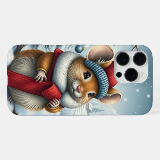 Schattigee Muis in Preppy Winter Kleding en Pet iPhone Hoesje (Achterkant horizontaal)