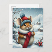 Schattigee Muis in Preppy Winter Kleding en Pet Wi Feestdagenkaart (Voorkant / Achterkant)
