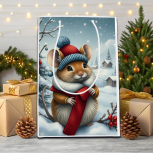 Schattigee Muis in Preppy Winter Kleding en Pet Wi Medium Cadeauzakje