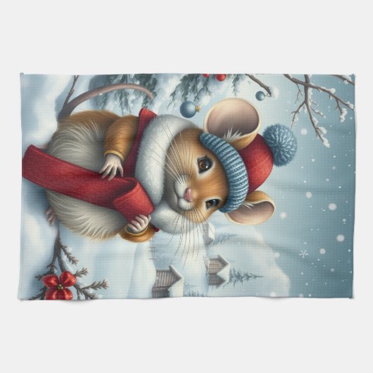 Schattigee Muis in Preppy Winter Kleding en Pet Wi Theedoek (Horizontaal)